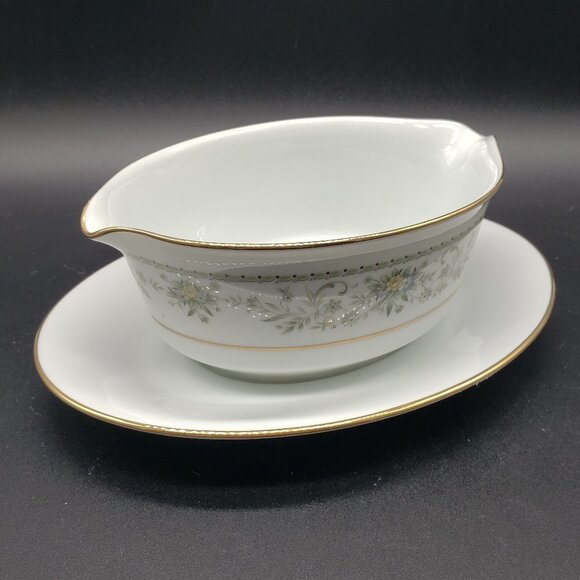 Noritake Green Hill 2897 Fine China Gravy Boat with Fixed Underplate - Picture 7 of 9